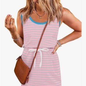Pink and Blue Striped Sleeveless Dress